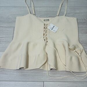 Free People Beige Lace-Up Camisole